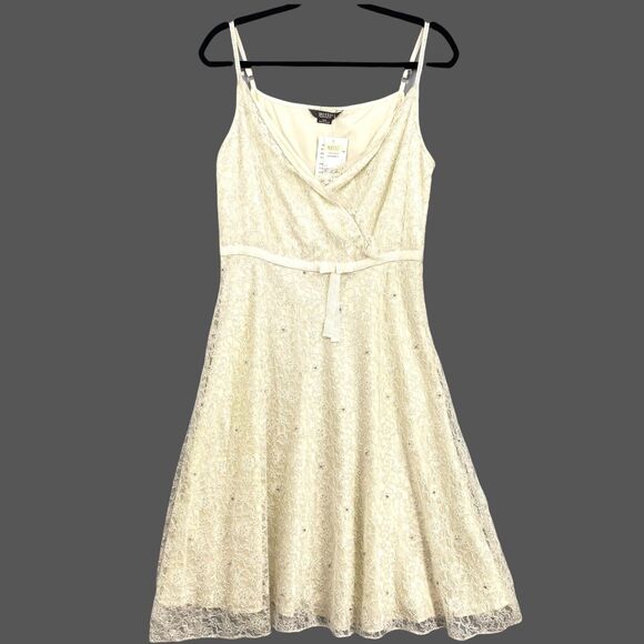 Lace Prom Party Dress S/M White Midi Rhinestone Bead Fairy Western Babydoll NWT - Picture 1 of 12